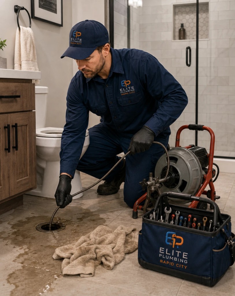 Elite Plumbing Rapid City plumber clearing a sewer backup and drain emergency in Rapid City, SD