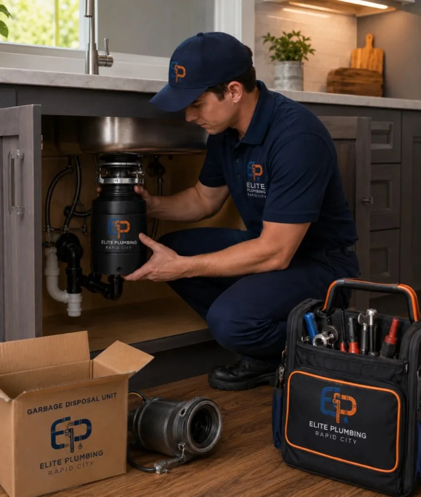 Elite Plumbing Rapid City plumber installing a new garbage disposal in Rapid City, SD