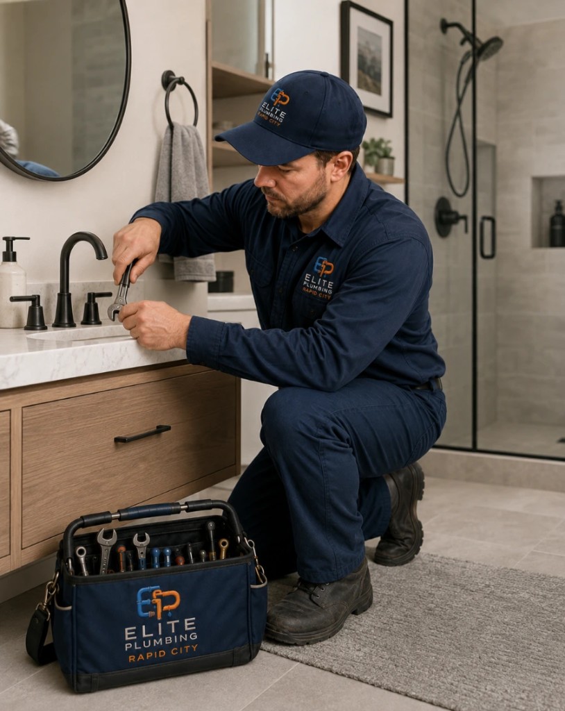 Elite Plumbing Rapid City plumber repairing a kitchen faucet in Rapid City, SD