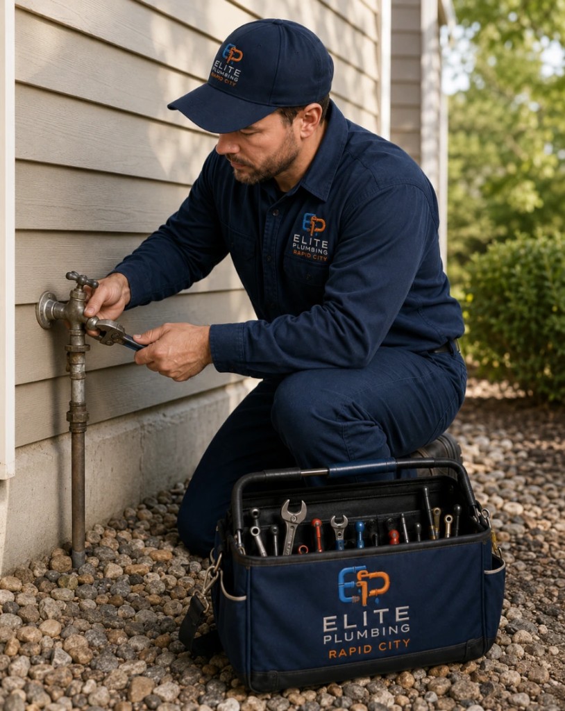 Elite Plumbing Rapid City plumber repairing an outdoor faucet in Rapid City, SD