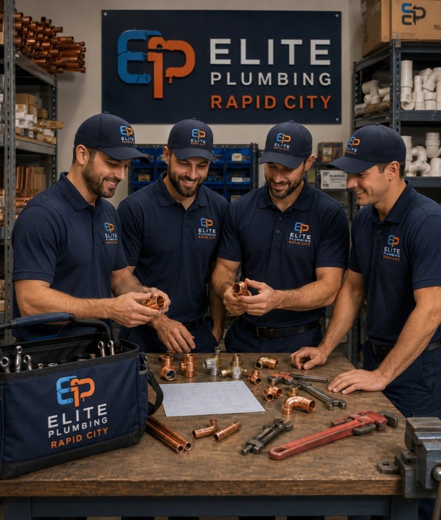 Elite Plumbing Rapid City team briefing on tools
